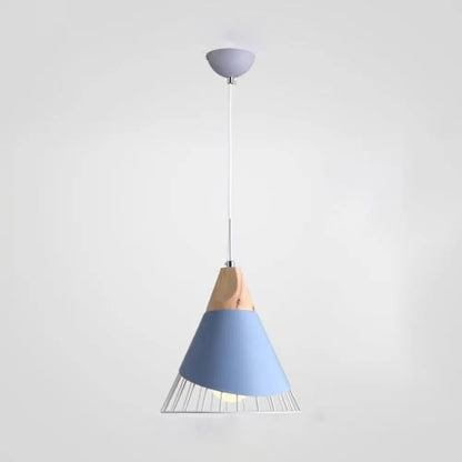 Nordic Stylish Conical Pendant Light in Blue/Green/Yellow - Metal Finish, 1-Light, Bedroom Stairway Hanging Lamp