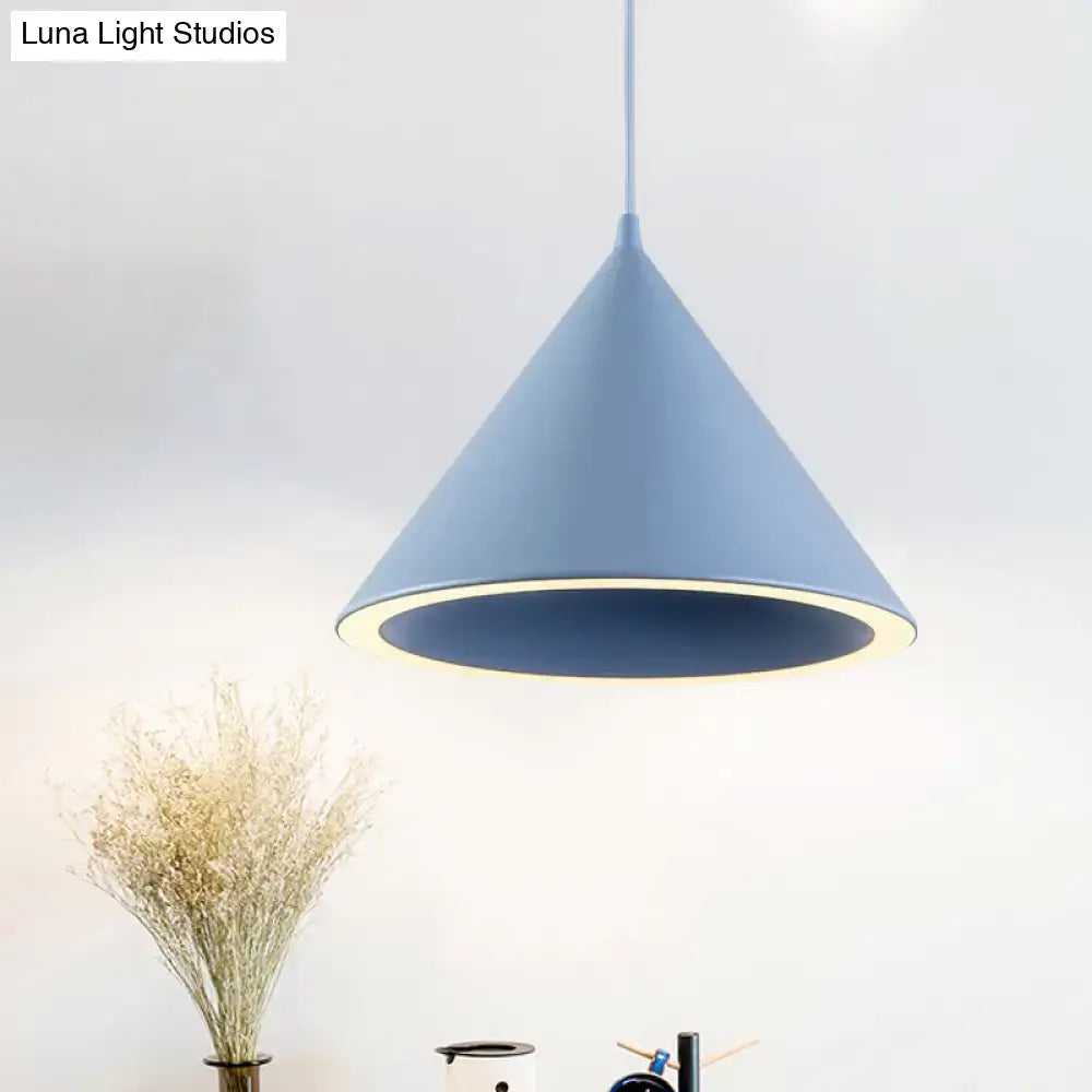 Decorbites™ nordic stylish blue metal pendant light with matte finish and warm inner glow hanging lamp over table