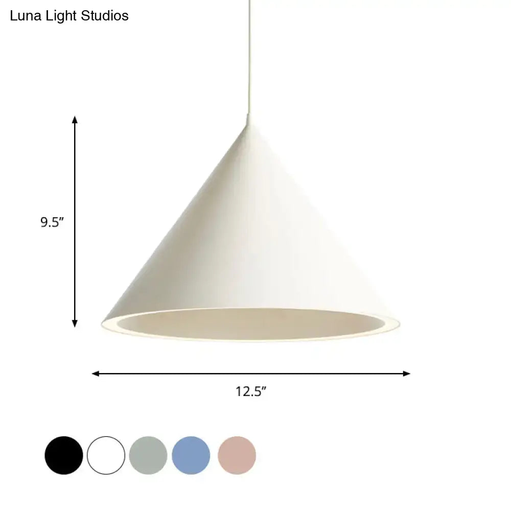 Minimalist white conical matte pendant light with beige lining nordic stylish hanging lamp for dining table lighting