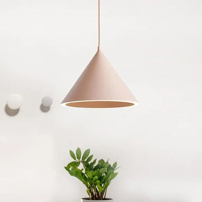 Beige minimalist conical pendant light with matte finish and warm interior for nordic stylish hanging lamp decor