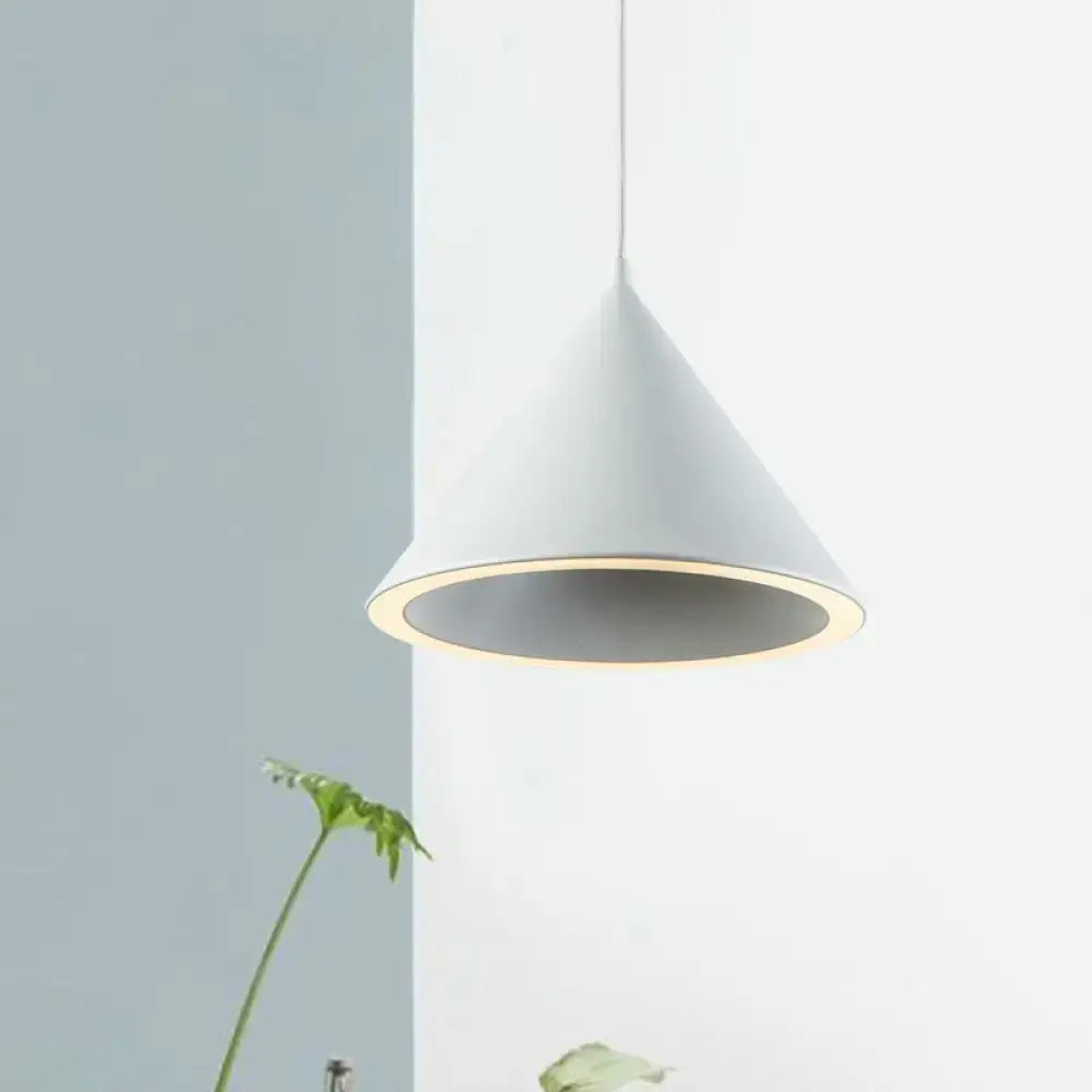 Decorbites™ nordic stylish white matte conical pendant light with subtle inner glow hanging lamp over table