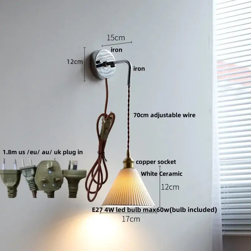 White ceramic pendant wall light with fluted shade and brass socket nordic sunset decorbites ceramic led wall light