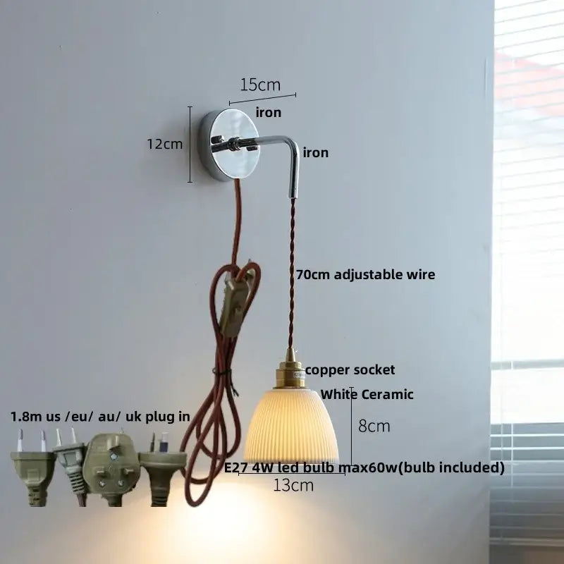 Nordic sunset ceramic led wall light with white ceramic shade and polished iron bracket for bedroom decorbites ceramic led