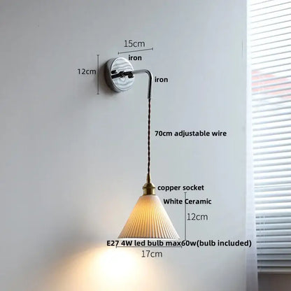 Nordic sunset wall light with white ceramic fluted shade copper socket and braided wire decorbites ceramic led wall light