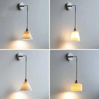 A set of four nordic sunset ceramic led wall lights with chrome brackets and warm textured glass shades for bedroom decorbites ceramic led wall