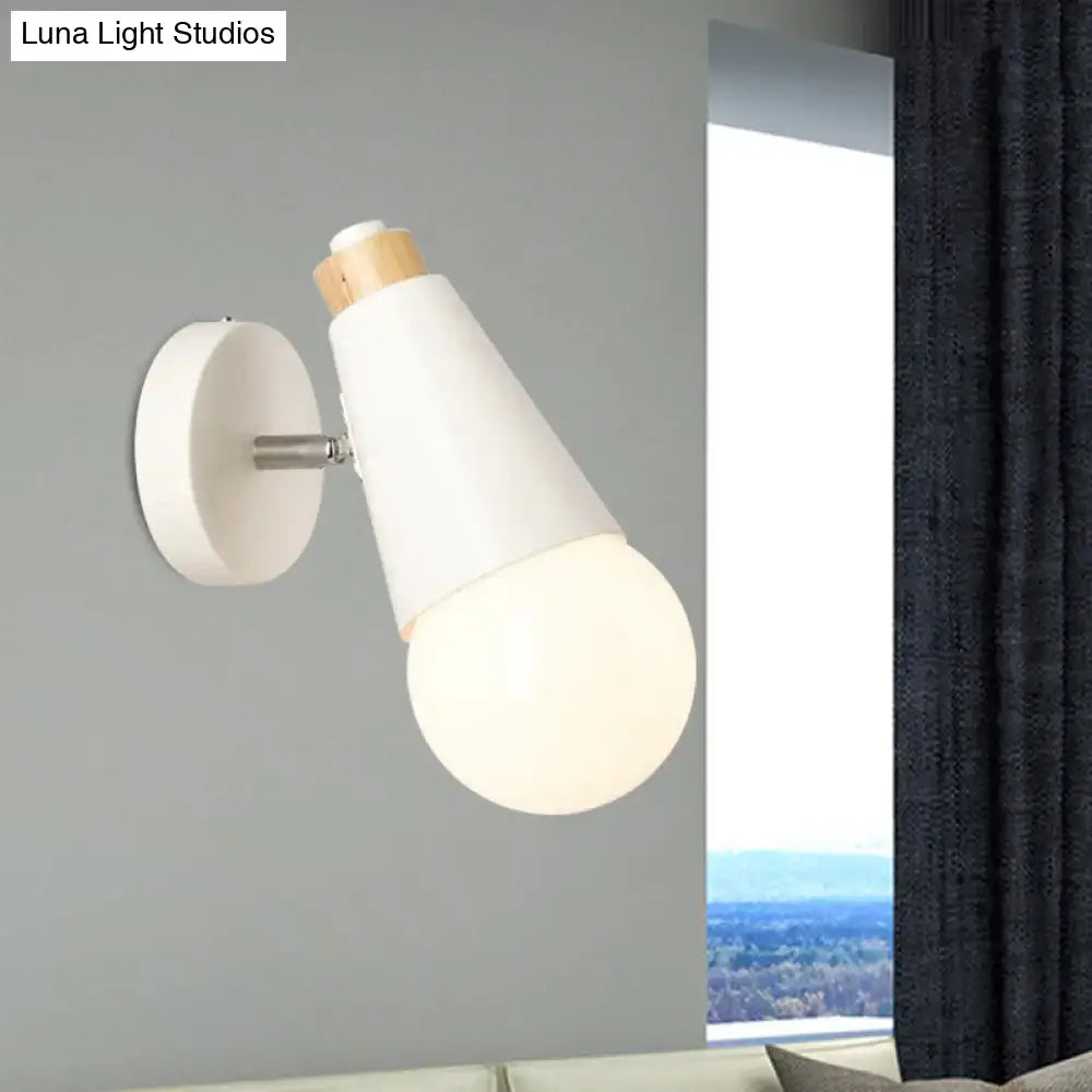 Modern white nordic sweet cone wall light with conical ceramic shade and bamboo base for bedroom lighting