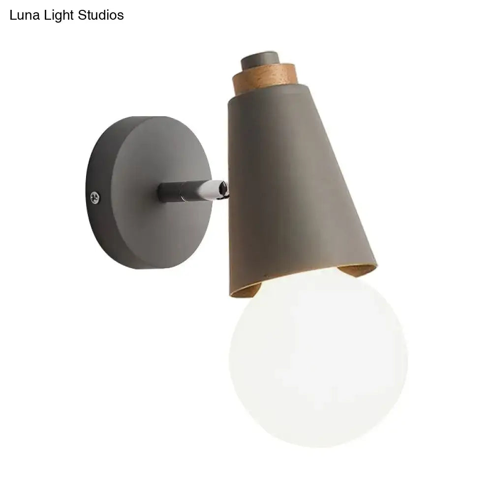 Modern gray concrete nordic sweet cone wall light with cork accent and exposed bulb for bedroom use