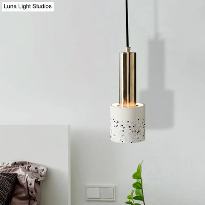 Nordic Terrazzo 1-Light Cylinder Hanging Light for Bedroom Ceiling - White/Black/Pink with Tube Gold Top