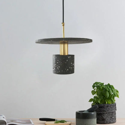 Nordic Terrazzo Pendant Lamp in White/Black/Pink: Round Plate and Cylinder Design, Perfect for Coffee House Lighting