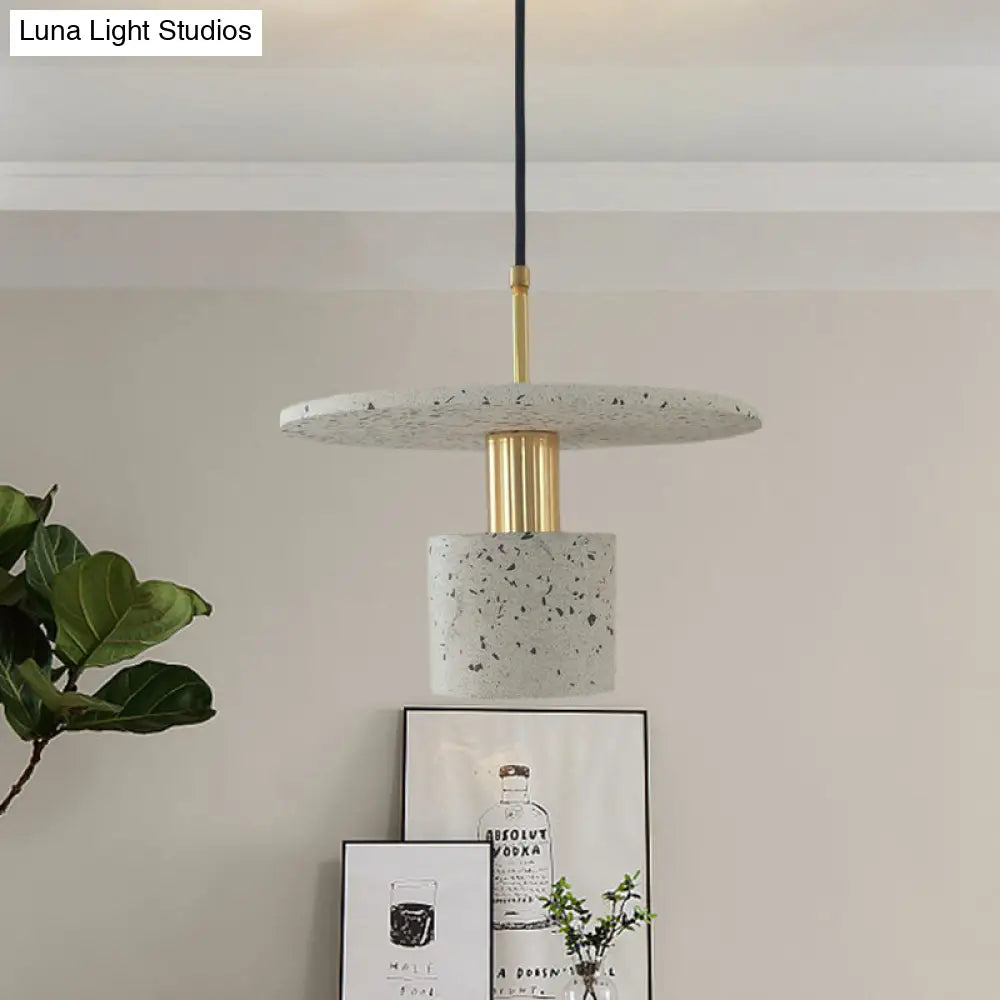 Nordic Terrazzo Pendant Lamp in White/Black/Pink: Round Plate and Cylinder Design, Perfect for Coffee House Lighting