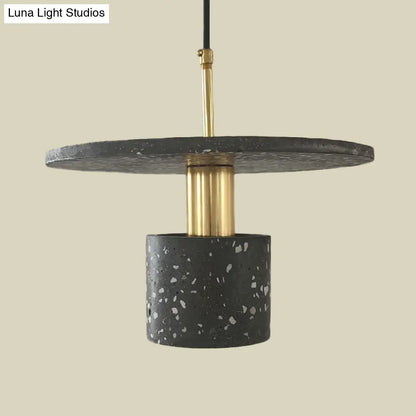 Nordic Terrazzo Pendant Lamp in White/Black/Pink: Round Plate and Cylinder Design, Perfect for Coffee House Lighting