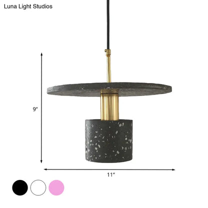 Nordic Terrazzo Pendant Lamp in White/Black/Pink: Round Plate and Cylinder Design, Perfect for Coffee House Lighting