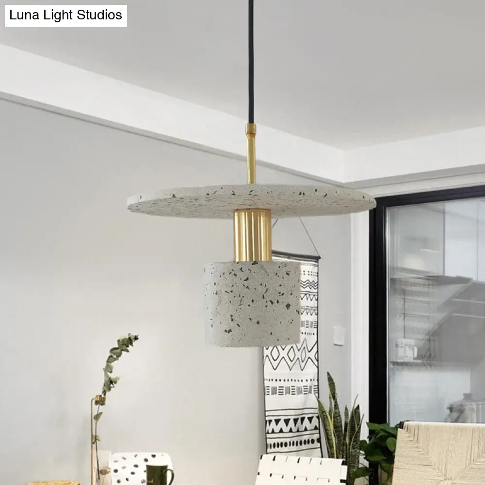 Nordic Terrazzo Pendant Lamp in White/Black/Pink: Round Plate and Cylinder Design, Perfect for Coffee House Lighting