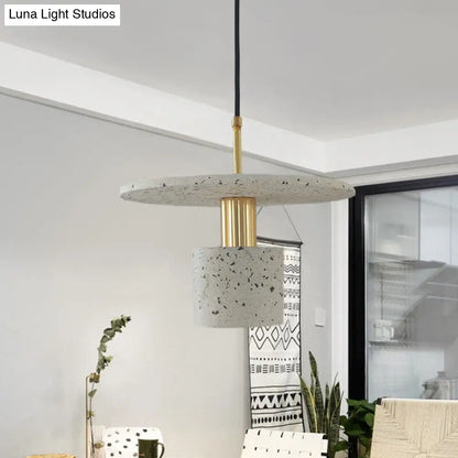 Nordic Terrazzo Pendant Lamp in White/Black/Pink: Round Plate and Cylinder Design, Perfect for Coffee House Lighting