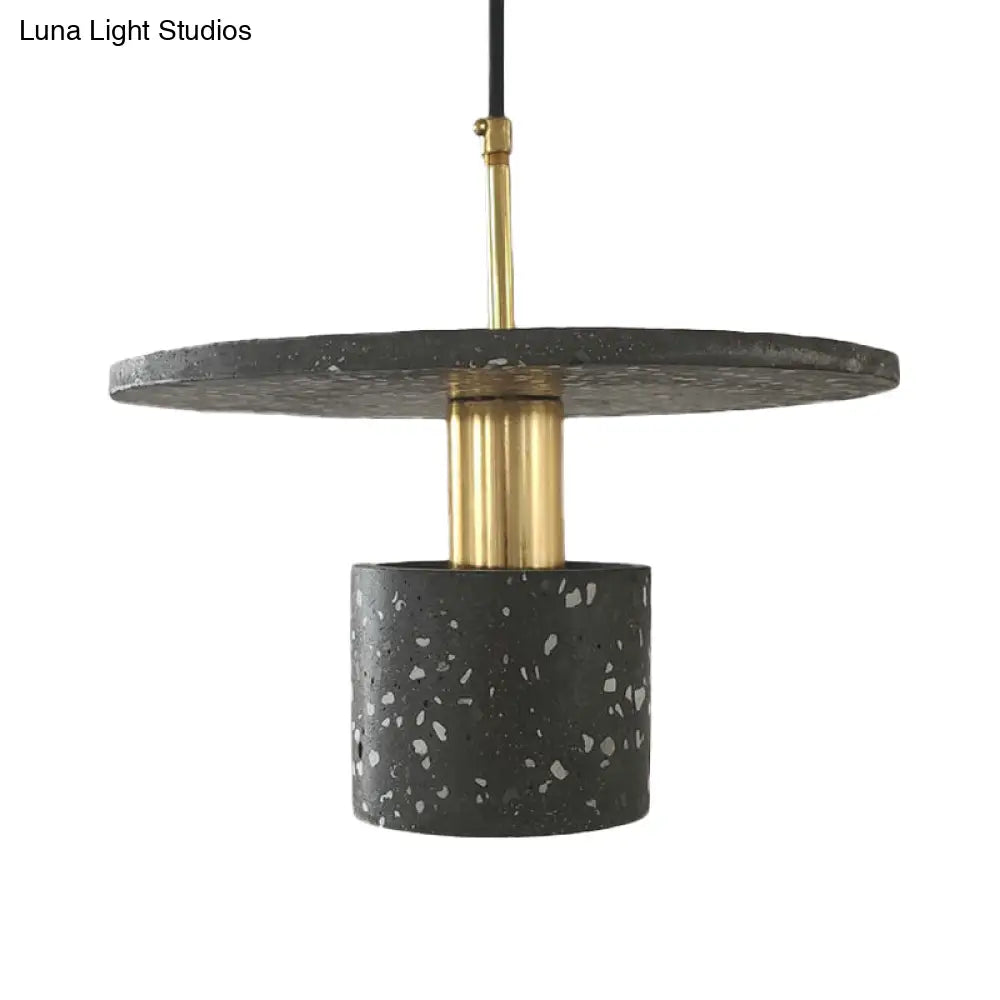 Nordic Terrazzo Pendant Lamp in White/Black/Pink: Round Plate and Cylinder Design, Perfect for Coffee House Lighting