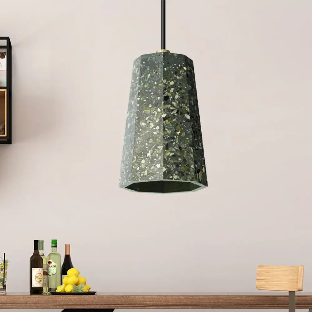 Nordic Terrazzo Pendant Light Kit - Polygon Ceiling Lamp with 1 Head in Black/Red/Green