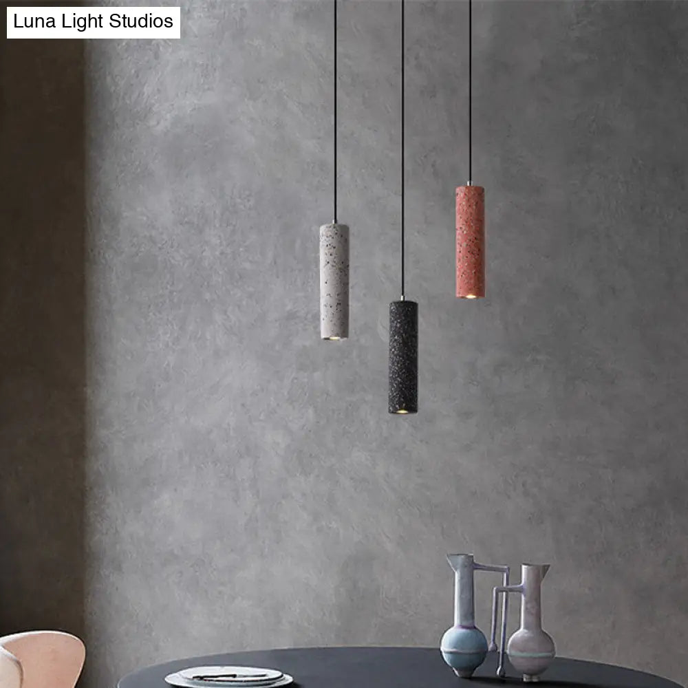 Nordic Terrazzo Tube Suspension Pendant Light with LED - Black/Red/Blue - Ideal for Dining Room