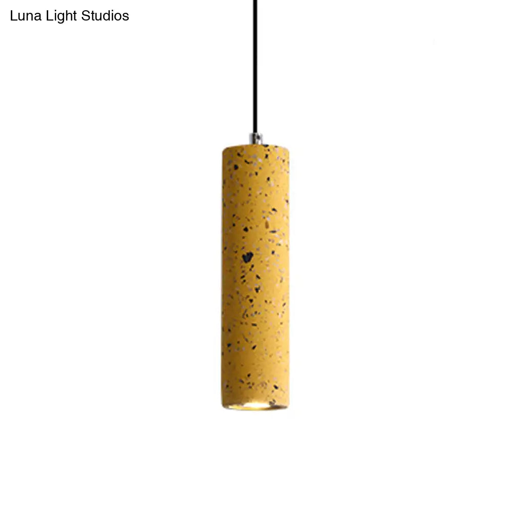 Nordic Terrazzo Tube Suspension Pendant Light with LED - Black/Red/Blue - Ideal for Dining Room