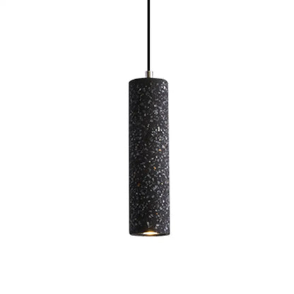 Nordic Terrazzo Tube Suspension Pendant Light with LED - Black/Red/Blue - Ideal for Dining Room