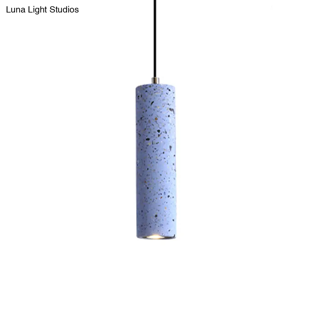 Nordic Terrazzo Tube Suspension Pendant Light with LED - Black/Red/Blue - Ideal for Dining Room