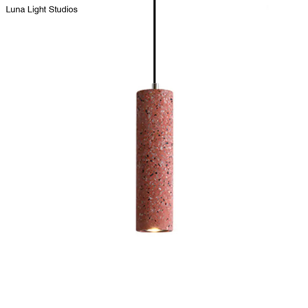 Nordic Terrazzo Tube Suspension Pendant Light with LED - Black/Red/Blue - Ideal for Dining Room