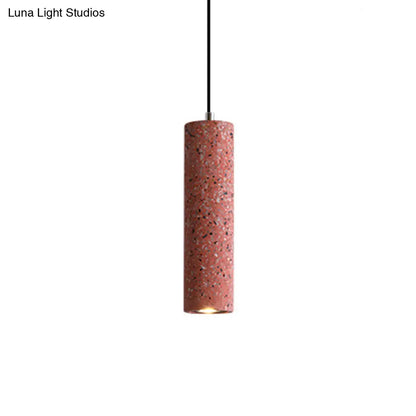 Nordic Terrazzo Tube Suspension Pendant Light with LED - Black/Red/Blue - Ideal for Dining Room