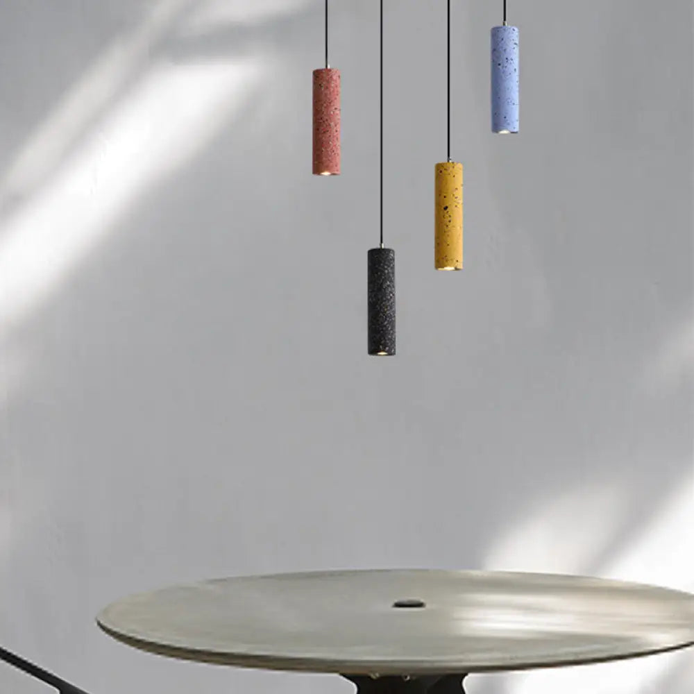 Nordic Terrazzo Tube Suspension Pendant Light with LED - Black/Red/Blue - Ideal for Dining Room