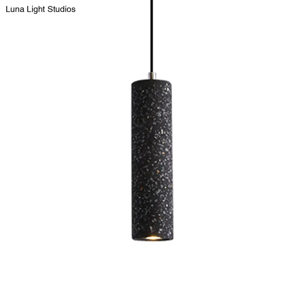 Nordic Terrazzo Tube Suspension Pendant Light with LED - Black/Red/Blue - Ideal for Dining Room