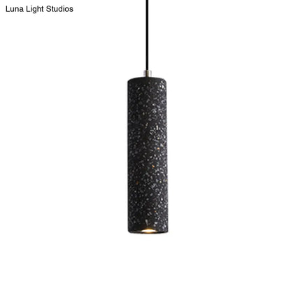 Nordic Terrazzo Tube Suspension Pendant Light with LED - Black/Red/Blue - Ideal for Dining Room