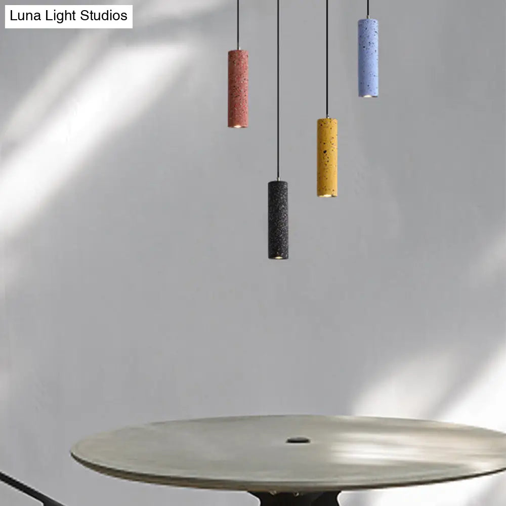 Nordic Terrazzo Tube Suspension Pendant Light with LED - Black/Red/Blue - Ideal for Dining Room