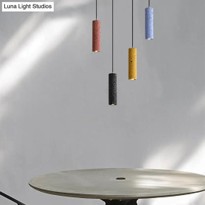 Nordic Terrazzo Tube Suspension Pendant Light with LED - Black/Red/Blue - Ideal for Dining Room