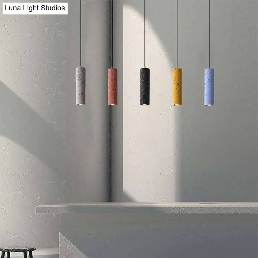 Nordic Terrazzo Tube Suspension Pendant Light with LED - Black/Red/Blue - Ideal for Dining Room