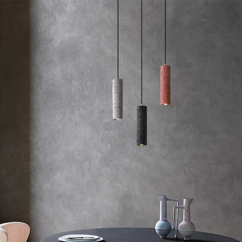 Nordic Terrazzo Tube Suspension Pendant Light with LED - Black/Red/Blue - Ideal for Dining Room