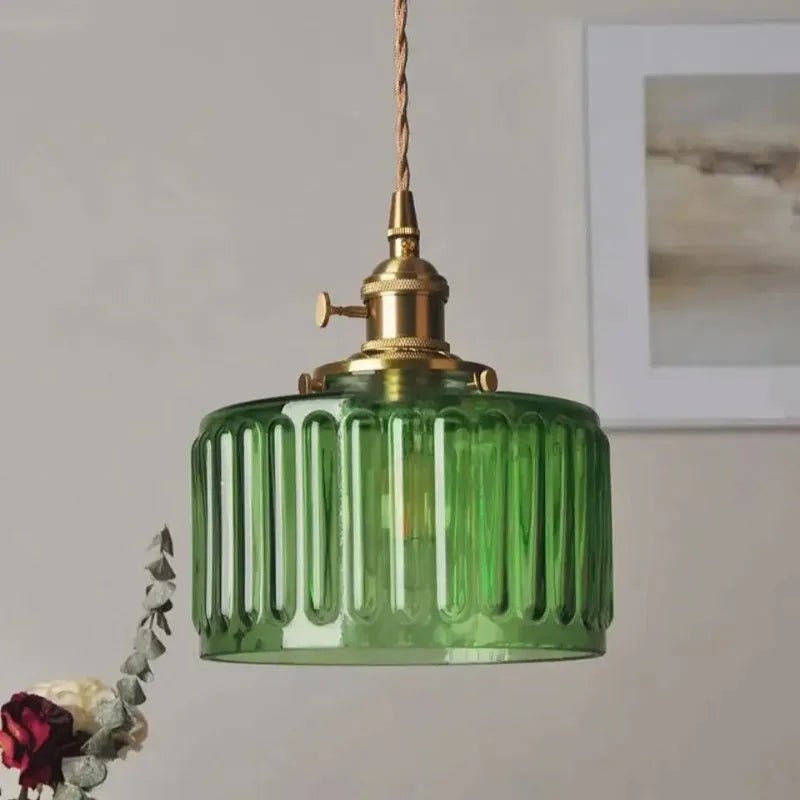 Nordic Vintage Brass and Colored Glass Pendant Light - Decorbites