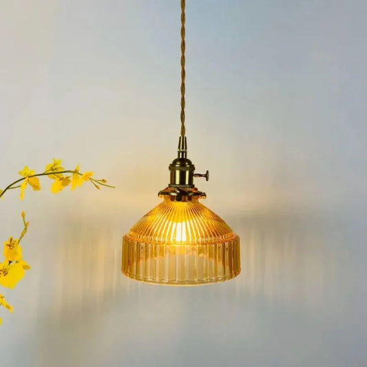Nordic Vintage Brass and Colored Glass Pendant Light - Decorbites