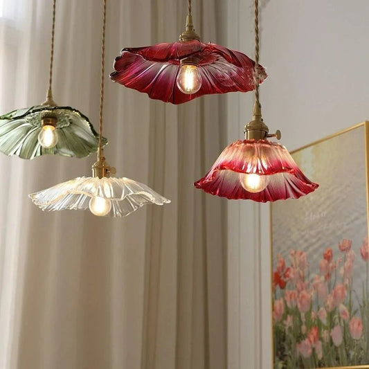 Nordic Vintage Flower Glass Pendant Light - Decorbites