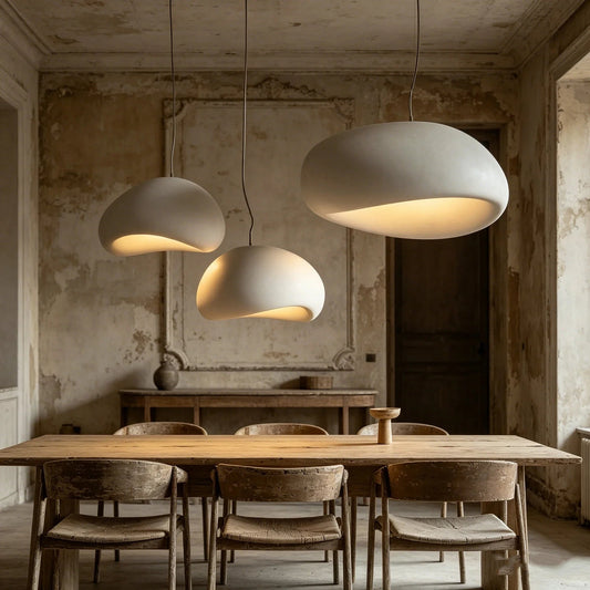 Nordic Wabi-Sabi White Or Gray Sculptural Pendant Light - Decorbites