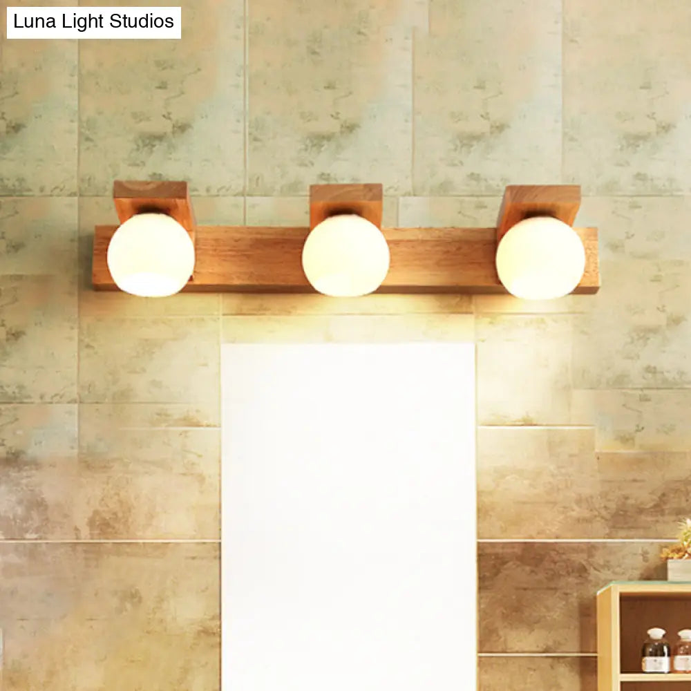 DecorBites™ DecorBites™ Nordic Wall Mount Sconce: Wood Vanity Lamp with Opal Glass Shade - 2/3 Heads