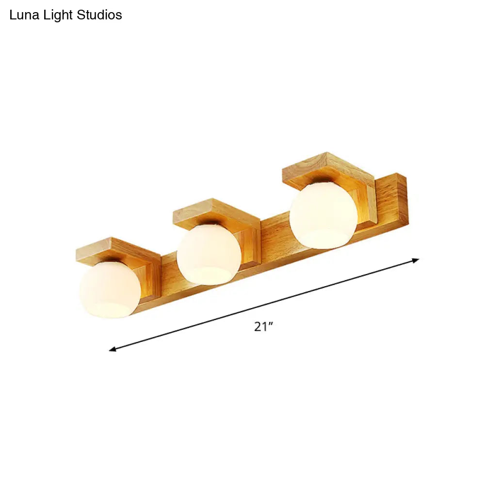 DecorBites™ DecorBites™ Nordic Wall Mount Sconce: Wood Vanity Lamp with Opal Glass Shade - 2/3 Heads