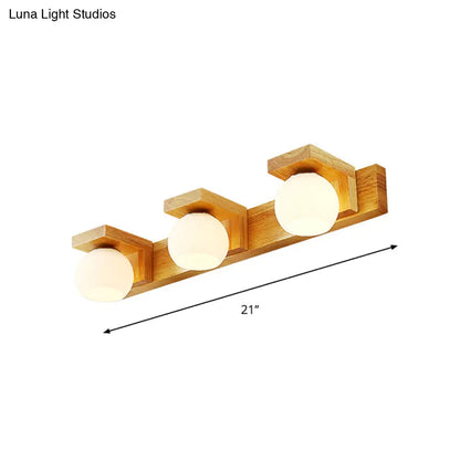 DecorBites™ DecorBites™ Nordic Wall Mount Sconce: Wood Vanity Lamp with Opal Glass Shade - 2/3 Heads