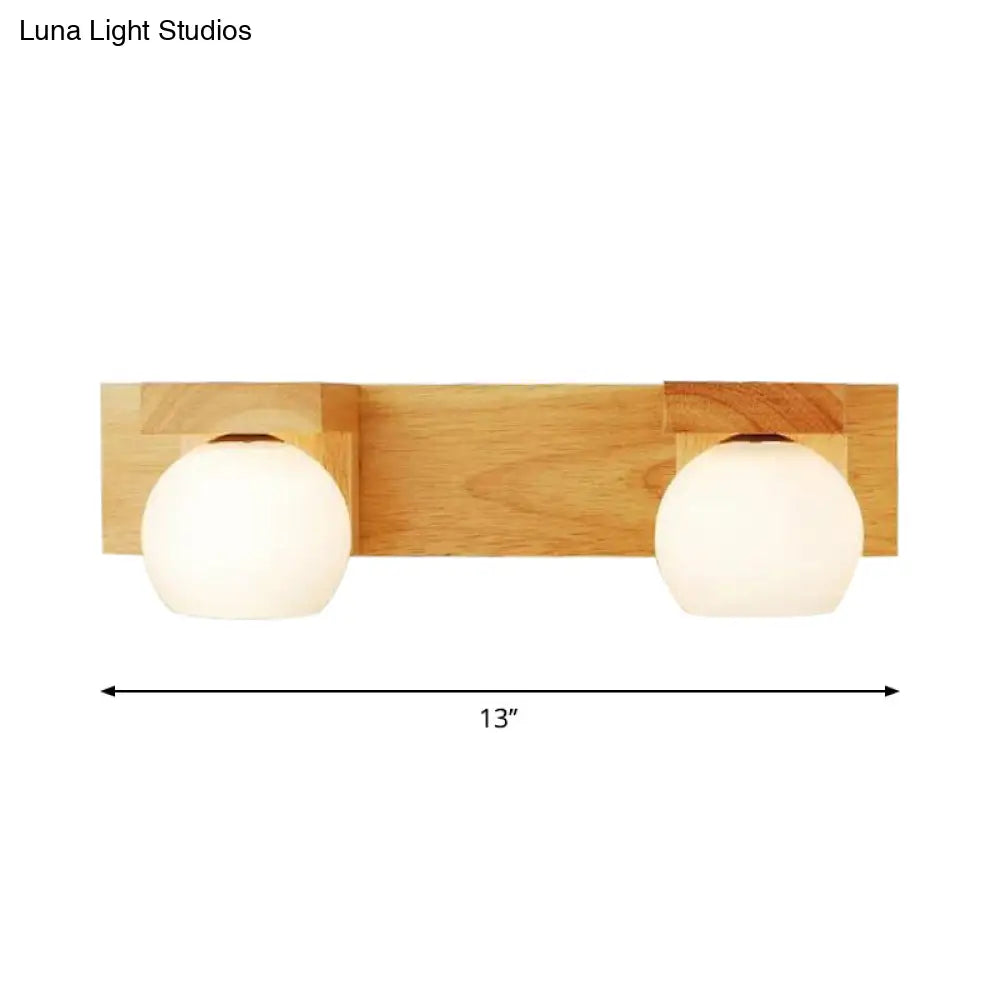 DecorBites™ DecorBites™ Nordic Wall Mount Sconce: Wood Vanity Lamp with Opal Glass Shade - 2/3 Heads