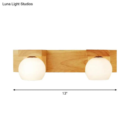 DecorBites™ DecorBites™ Nordic Wall Mount Sconce: Wood Vanity Lamp with Opal Glass Shade - 2/3 Heads