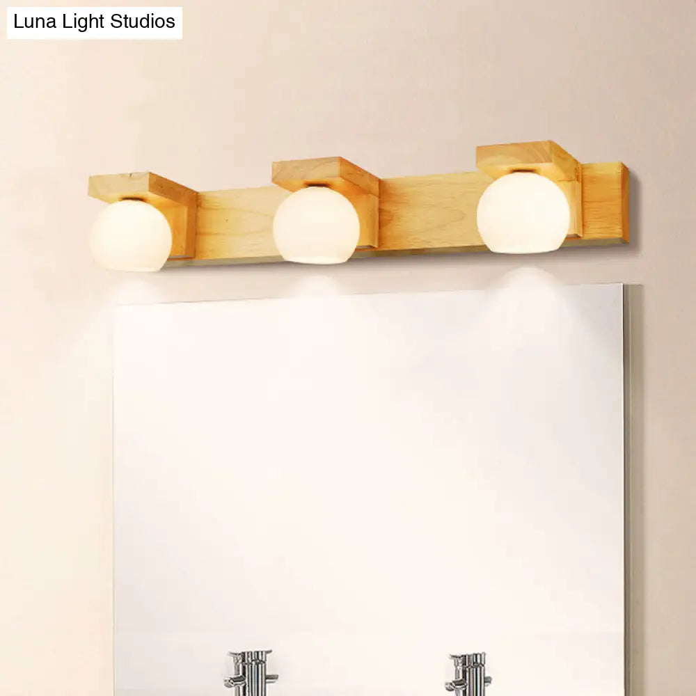 DecorBites™ DecorBites™ Nordic Wall Mount Sconce: Wood Vanity Lamp with Opal Glass Shade - 2/3 Heads