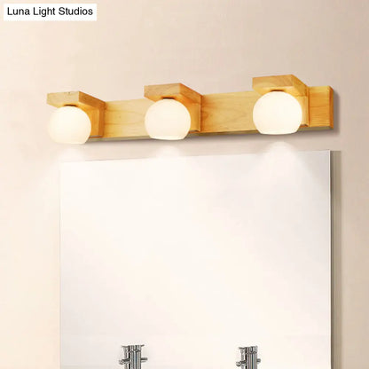 DecorBites™ DecorBites™ Nordic Wall Mount Sconce: Wood Vanity Lamp with Opal Glass Shade - 2/3 Heads