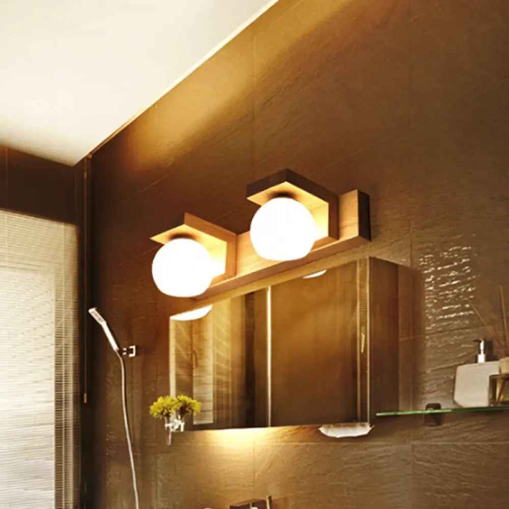 DecorBites™ DecorBites™ Nordic Wall Mount Sconce: Wood Vanity Lamp with Opal Glass Shade - 2/3 Heads