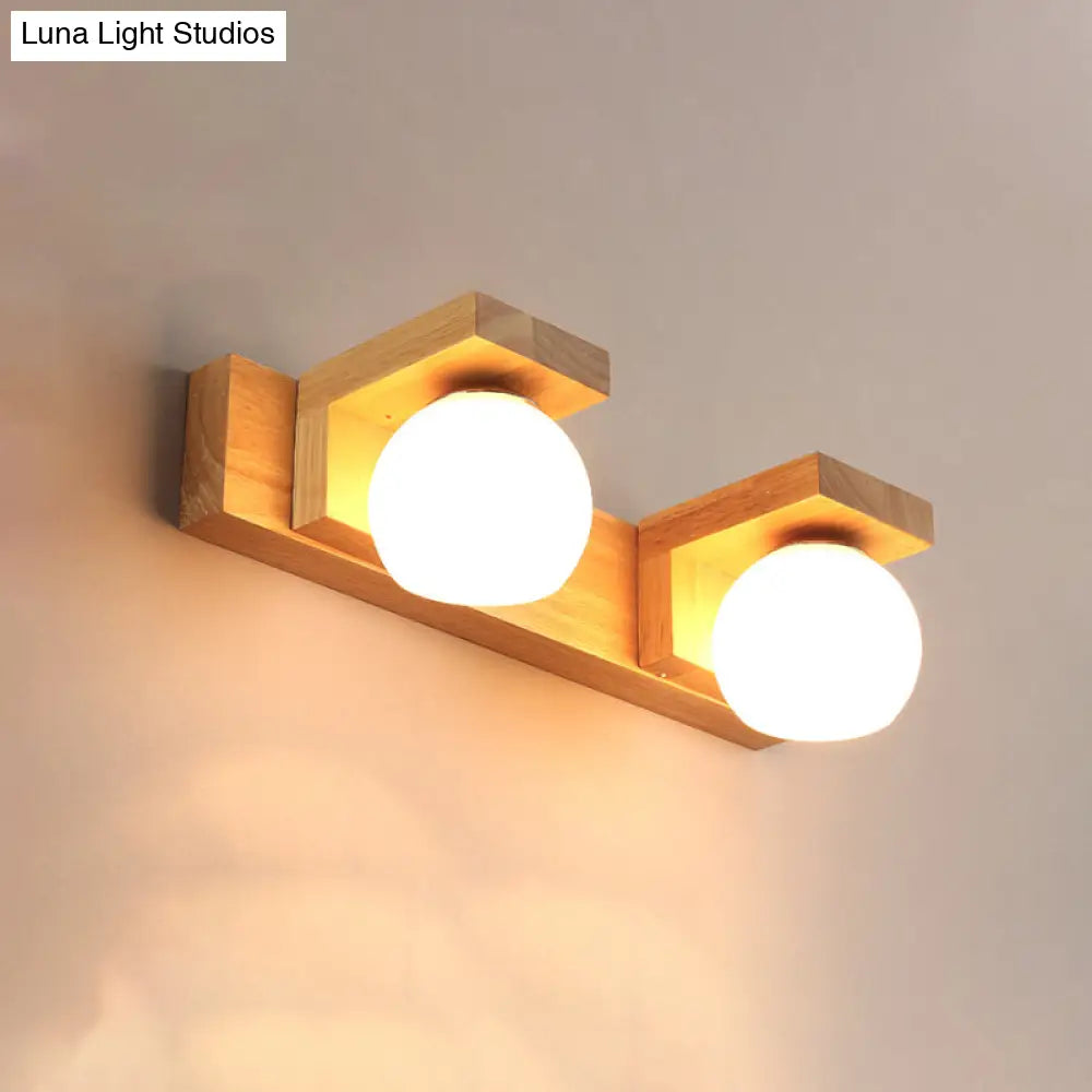DecorBites™ DecorBites™ Nordic Wall Mount Sconce: Wood Vanity Lamp with Opal Glass Shade - 2/3 Heads