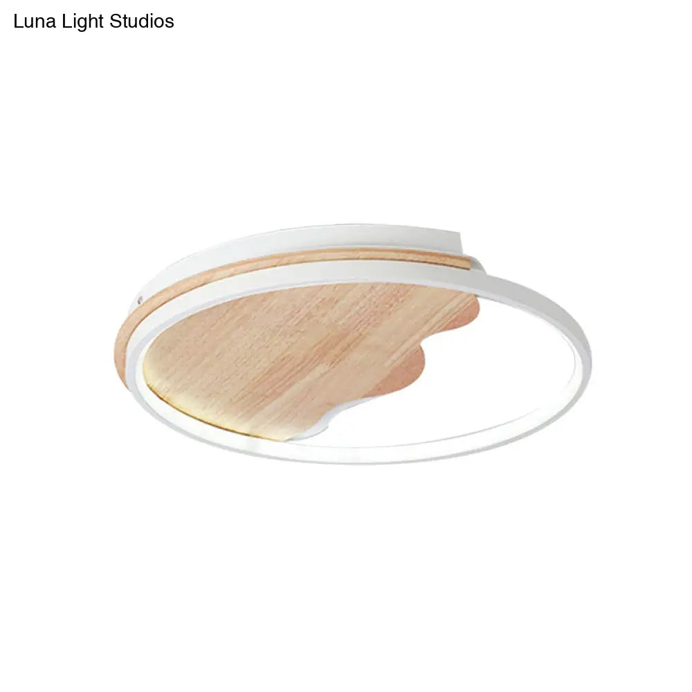 DecorBites™ DecorBites™ Nordic Wave Flush Ceiling Light with Wood Ring - White Ceiling Fixture for Study Room