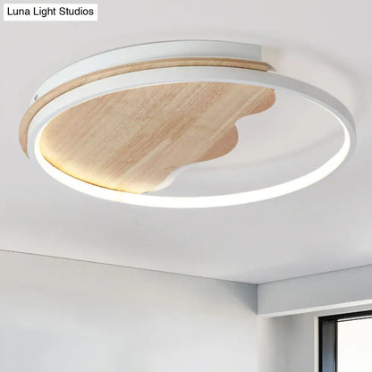 DecorBites™ DecorBites™ Nordic Wave Flush Ceiling Light with Wood Ring - White Ceiling Fixture for Study Room