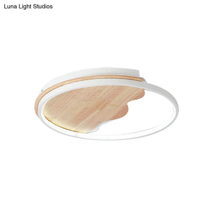 DecorBites™ DecorBites™ Nordic Wave Flush Ceiling Light with Wood Ring - White Ceiling Fixture for Study Room