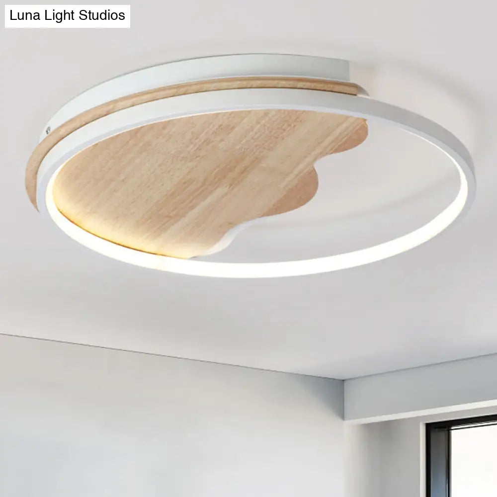 DecorBites™ DecorBites™ Nordic Wave Flush Ceiling Light with Wood Ring - White Ceiling Fixture for Study Room
